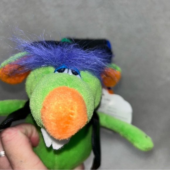 Kellytoy rat w/leather vest vintage halloween green purple orange paper tag 7" - Picture 3 of 13